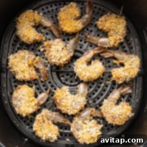 Fried shrimp in an air fryer.