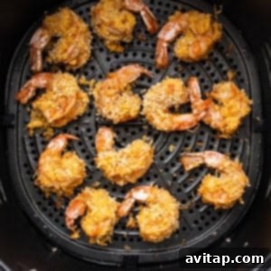 Fried shrimp in an air fryer.