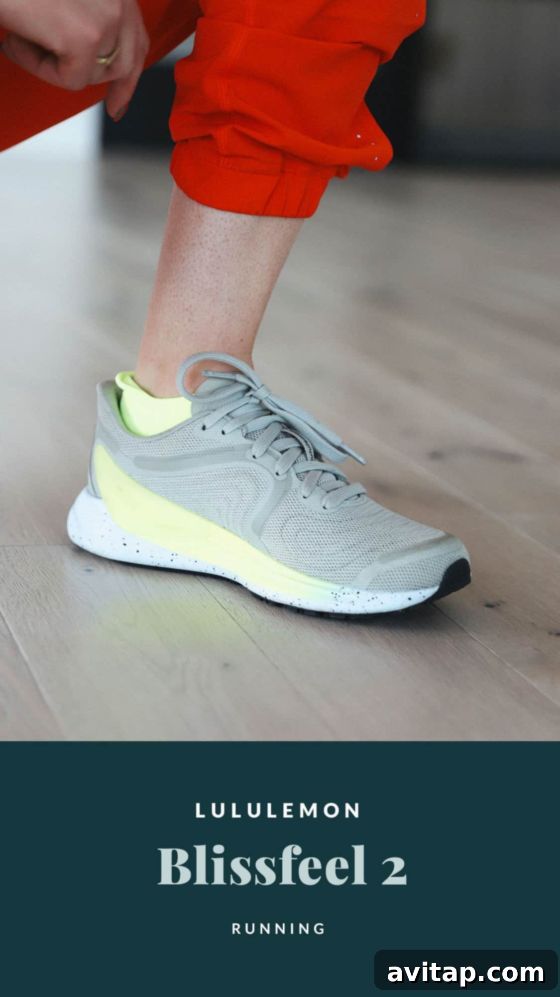 Closeup of a Lululemon Blissfeel 2 running shoe, highlighting its sleek design and advanced sole.