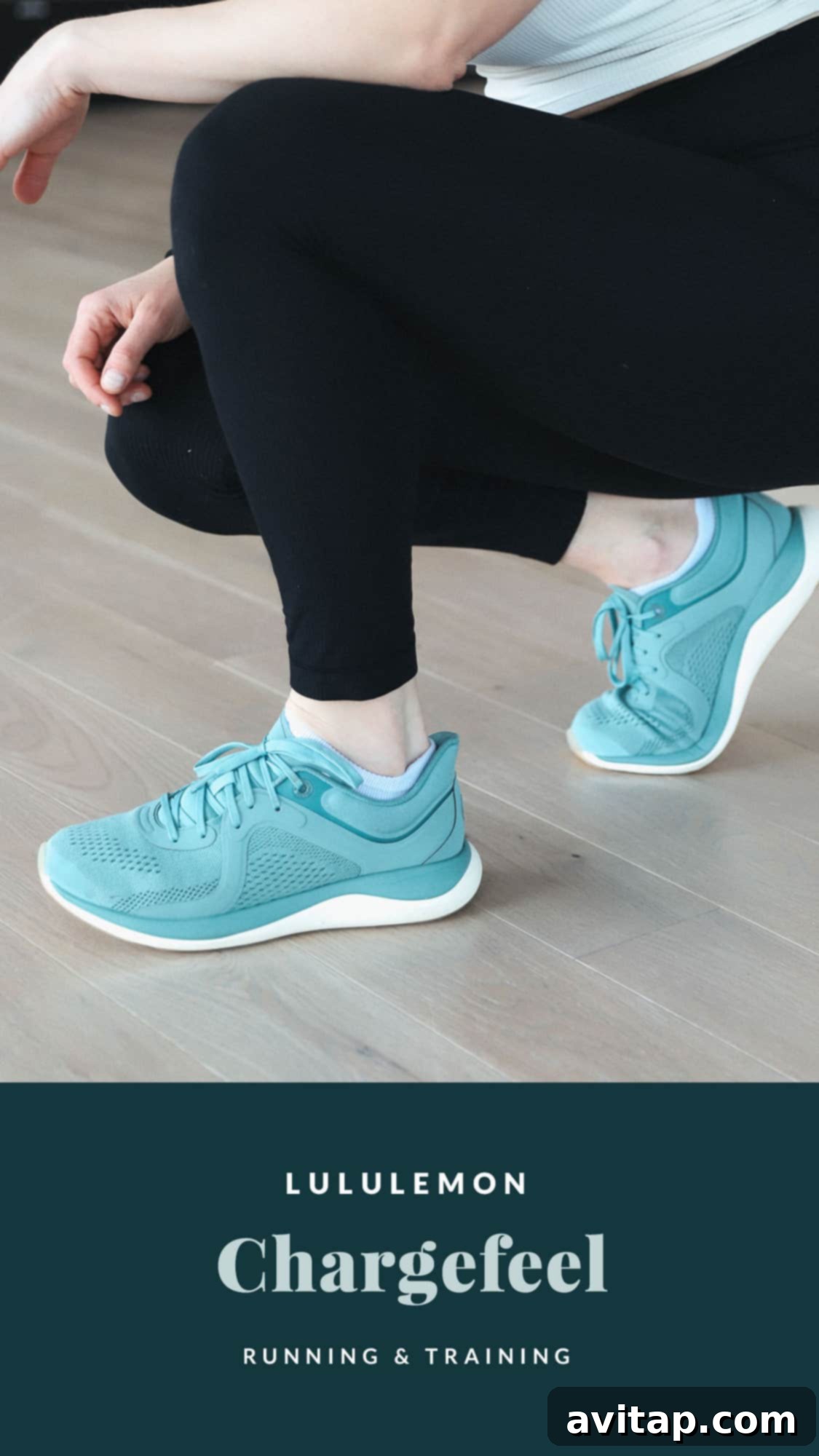 Close up of a Lululemon Chargefeel workout shoe, emphasizing its sleek design and supportive structure.