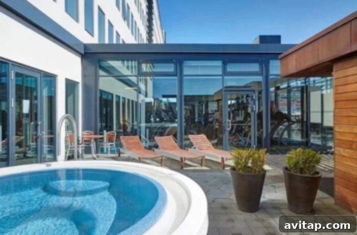 Relaxing spa area with a hot tub at Hilton Reykjavik Nordica hotel.