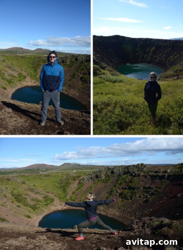 Vibrant Kerið Crater lake in Iceland, showcasing unique volcanic colors.