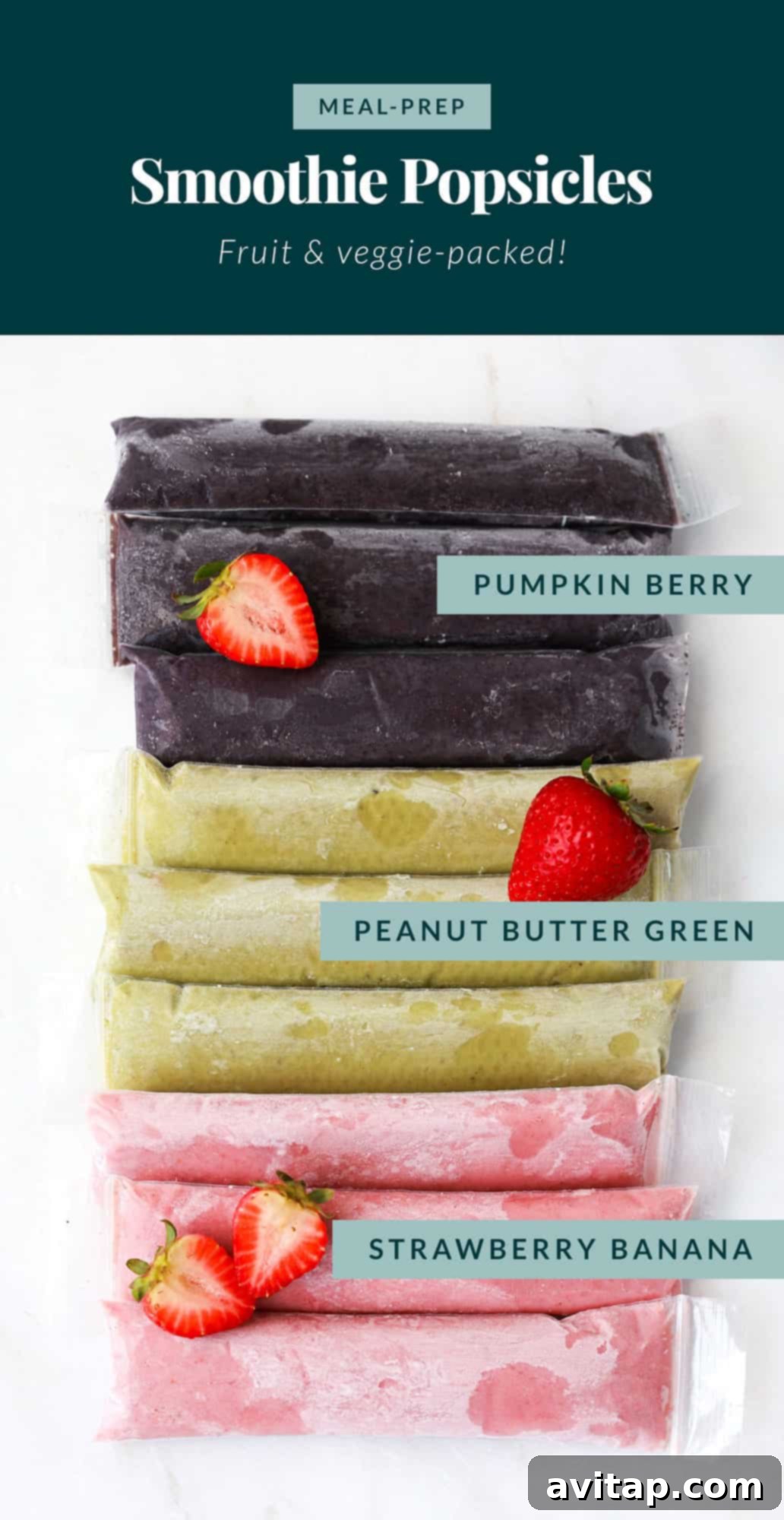 Smoothie popsicles with strawberries, raspberries and bananas, ready for a healthy summer snack.