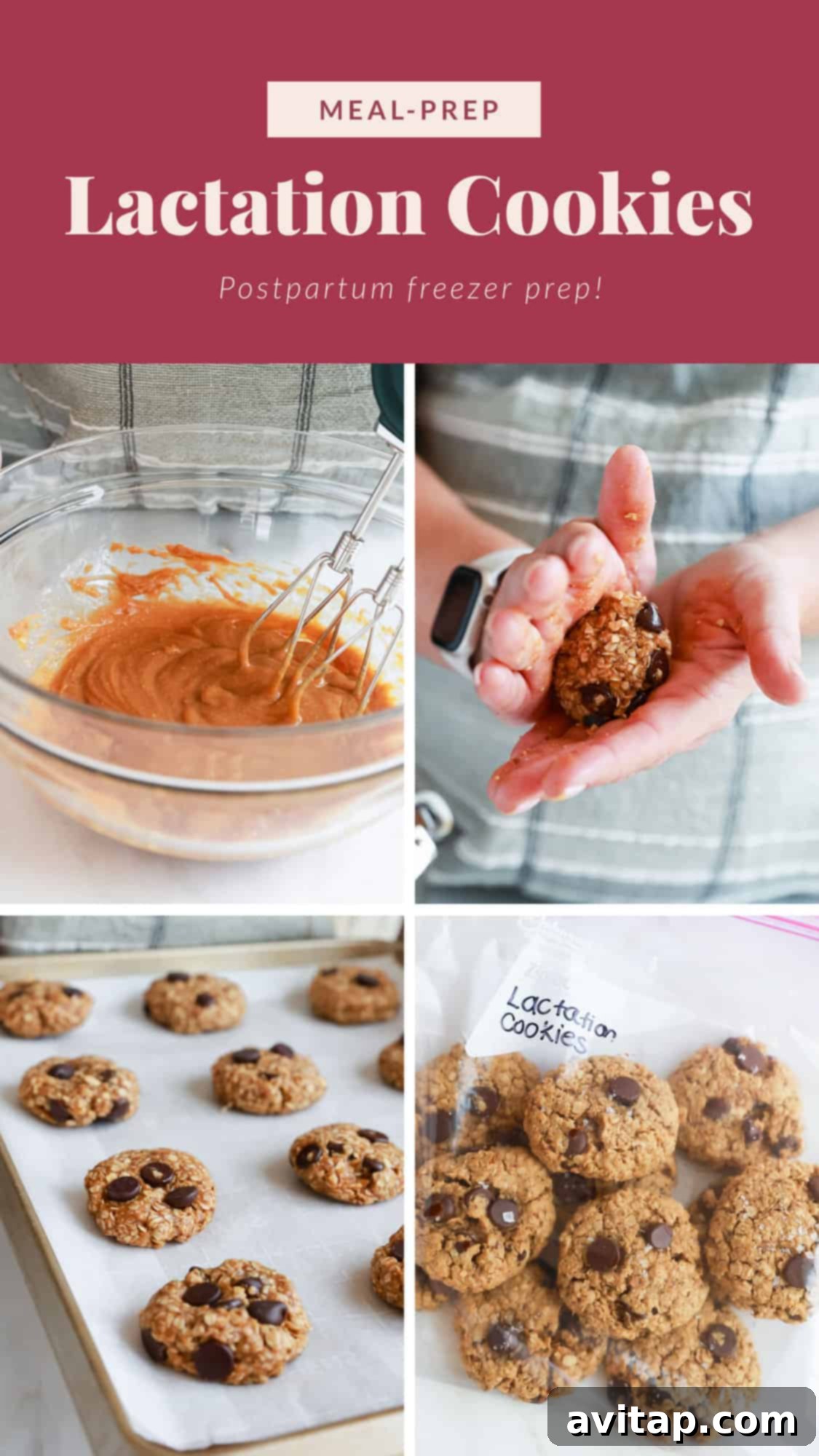 Postpartum Freezer Meal Prep Guide 9 Close-up of freshly baked lactation cookies on a cooling rack, rich in oats and chocolate chips.