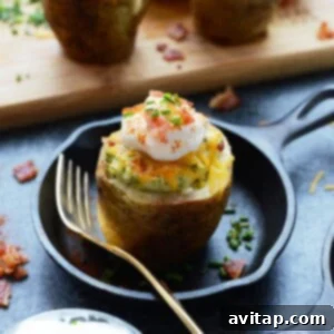 Crispy Lightened Up Broccoli Cheddar Twice Baked Potatoes with bacon and cheese, ready to be served.