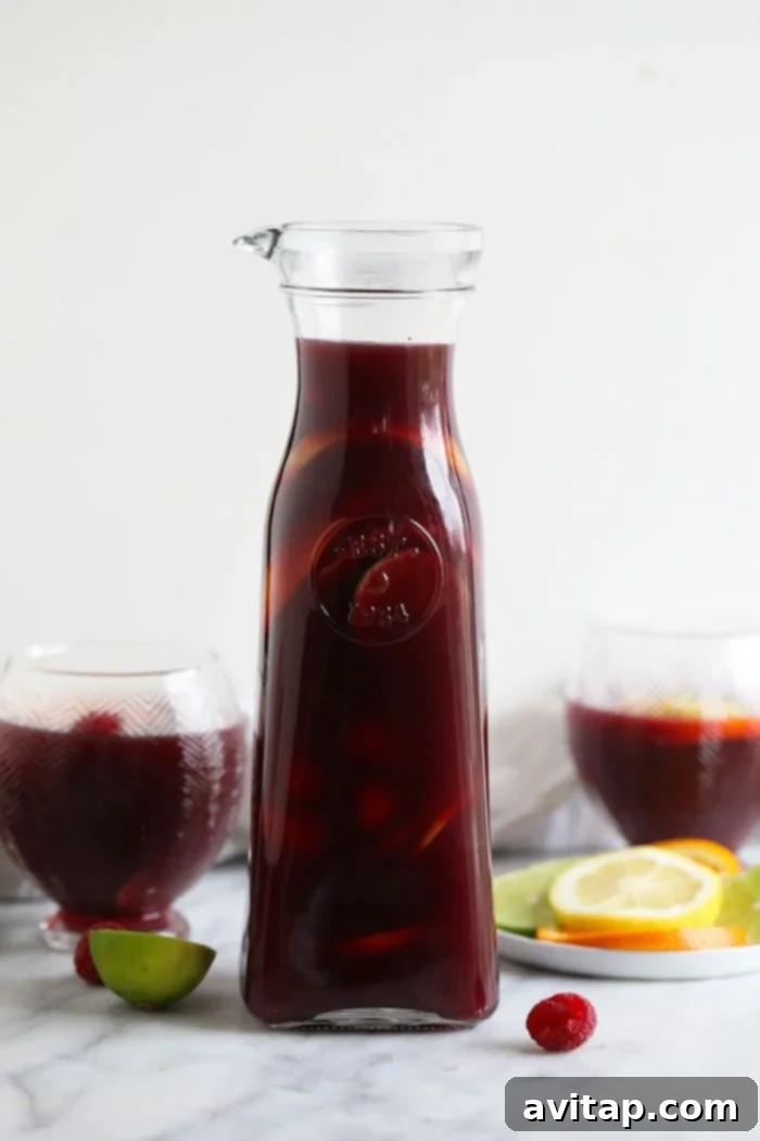 sangria in glass bottle ready for serving