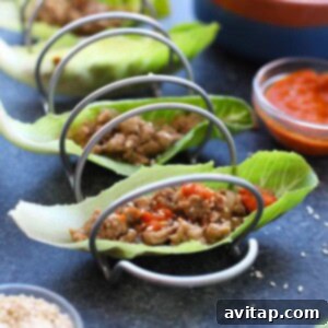 Spicy Korean Chicken Lettuce Cups 2 chicken lettuce wraps with korean style chicken in taco holder