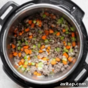 An instant pot filled with meat and vegetables.