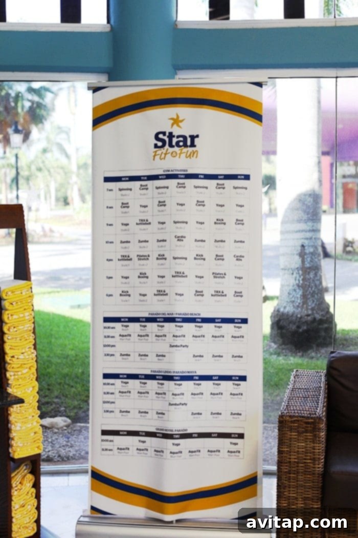 The 'Star Fit and Fun' activity calendar, showcasing a wide range of fitness classes and activities.