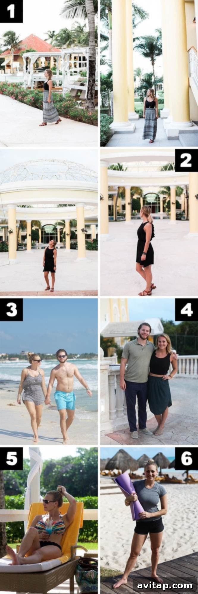 Collage of various vacation outfits, blending fall and summer styles for a Mexico trip.