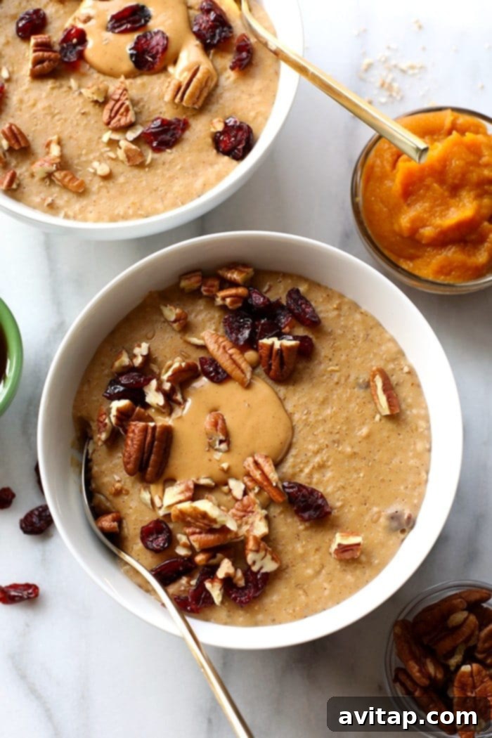 Close-up shot of the ingredients laid out for Slow Cooker Pumpkin Oatmeal, including steel cut oats, pumpkin puree, almond milk, and autumn spices, ready for assembly.