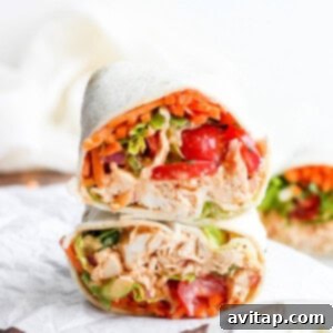 A stack of delicious Buffalo Chicken Wraps, showcasing their appeal for a healthy and fulfilling meal