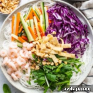 Vietnamese noodle salad with shrimp and vegetables.
