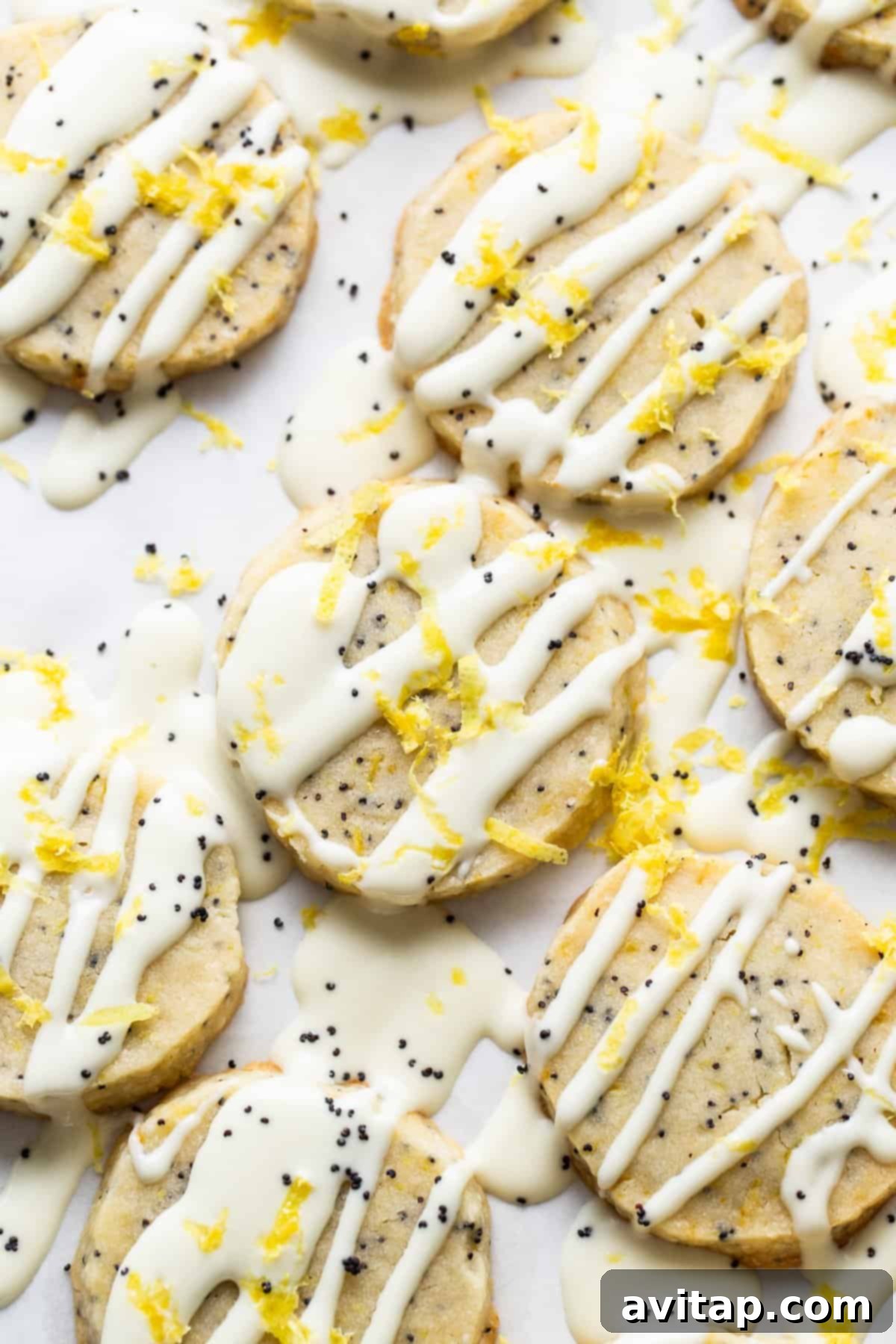 Lemon Poppy Seed Shortbread 5 A selection of lemon poppy seed shortbread cookies, garnished with extra zest.