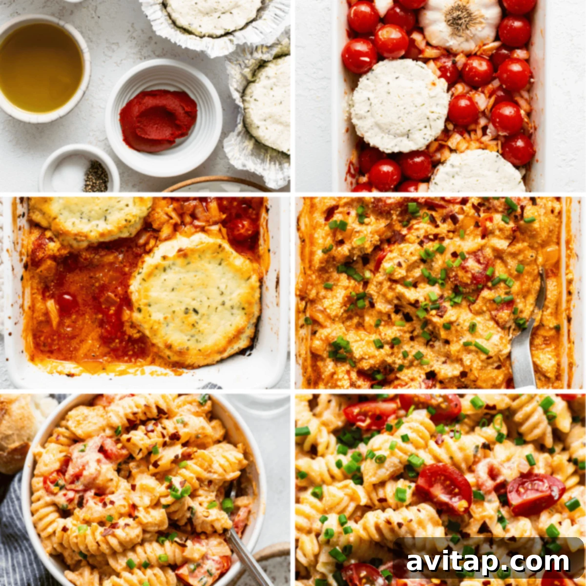 Creamy pasta with roasted tomatoes and Boursin cheese, garnished with fresh herbs.