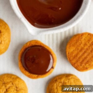 A cookie being dipped into a bowl of melted chocolate, with other plain cookies nearby, ready for their chocolate coating, showcasing the process of creating the decadent dip.