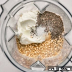 Ingredients for Tiramisu Blended Oats in a blender, before mixing.
