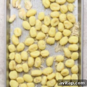A metal baking tray with uncooked gnocchi, shredded cheese, and garlic cloves arranged on a light, textured surface.