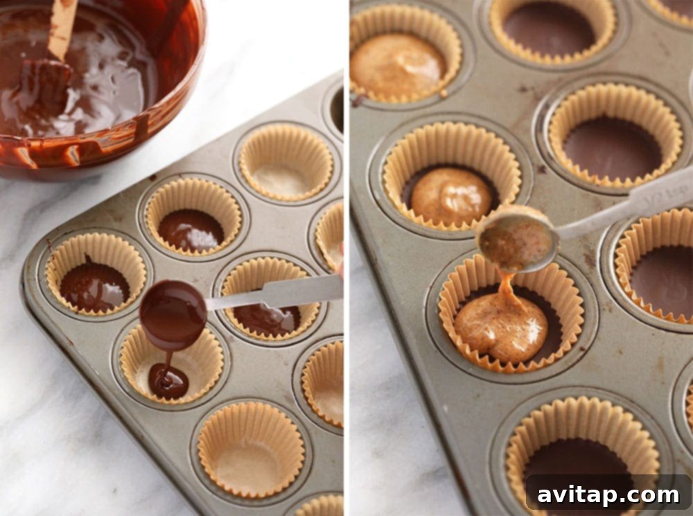 Homemade almond butter cups are a simple dessert that will satisfy your sweet tooth craving! Plus, these almond butter cups are topped with flakey sea salt. almond butter cups neatly arranged in a mini muffin tin