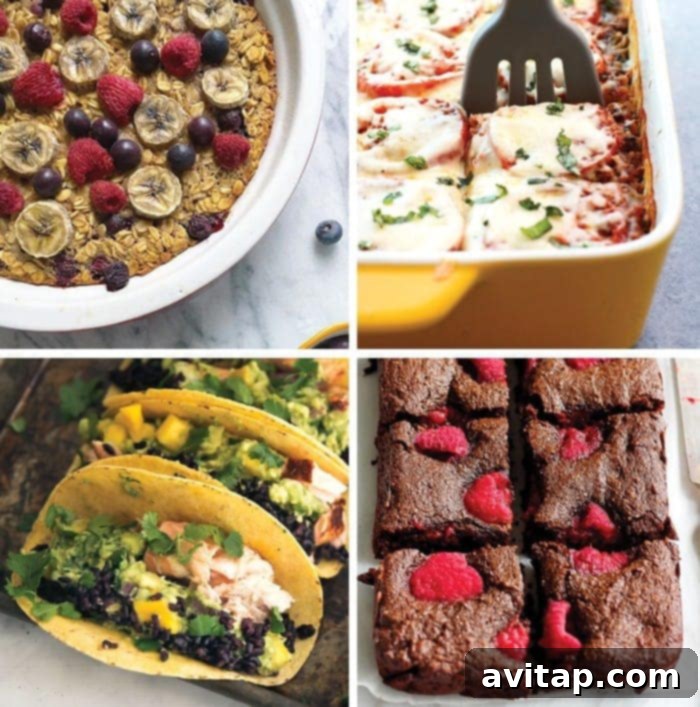 Healthy Glow Guide Recap - Week 6, featuring delicious and wholesome recipes like Banana Berry Baked Oatmeal, Blackened Salmon Tacos, and Spinach Quinoa Lasagna.