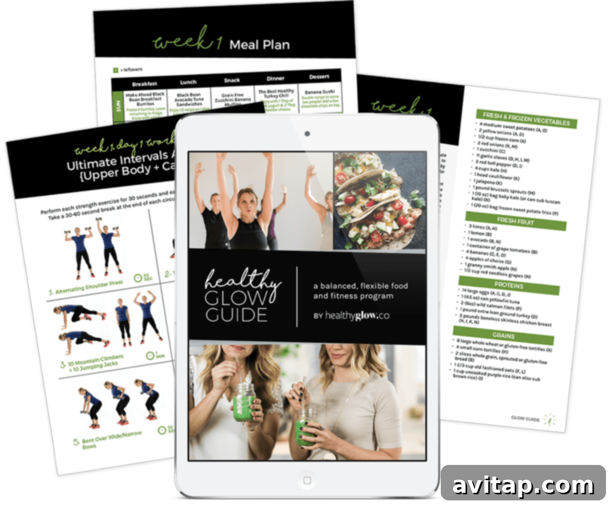 Healthy Glow Guide - a balanced, flexible food and fitness program by The Healthy Glow Collective, promoting sustainable health and wellness.