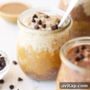 Three jars of peanut butter cup overnight oats.