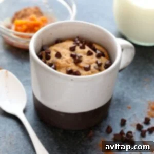 Healthy chocolate chip oatmeal pumpkin mug cake.