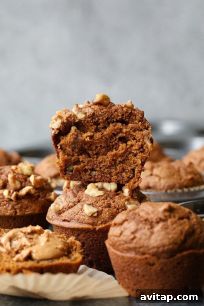 healthy pumpkin muffins stacked