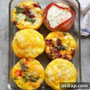 Assortment of breakfast egg cups, freshly baked and ready for meal prep.