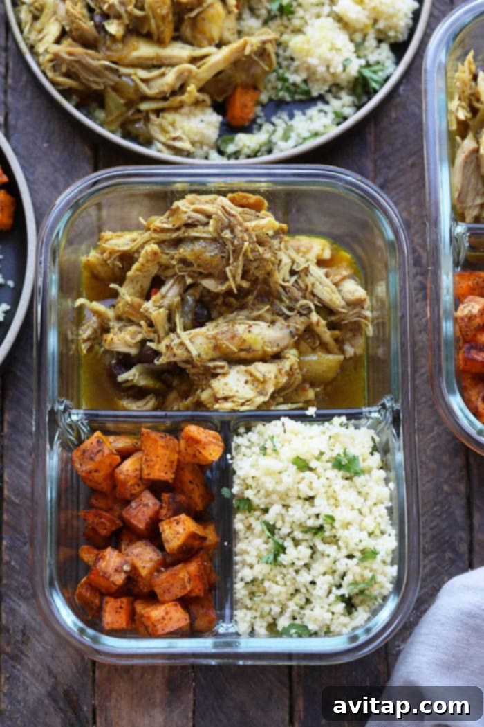 Moroccan chicken in meal prep containers, ready for a healthy week