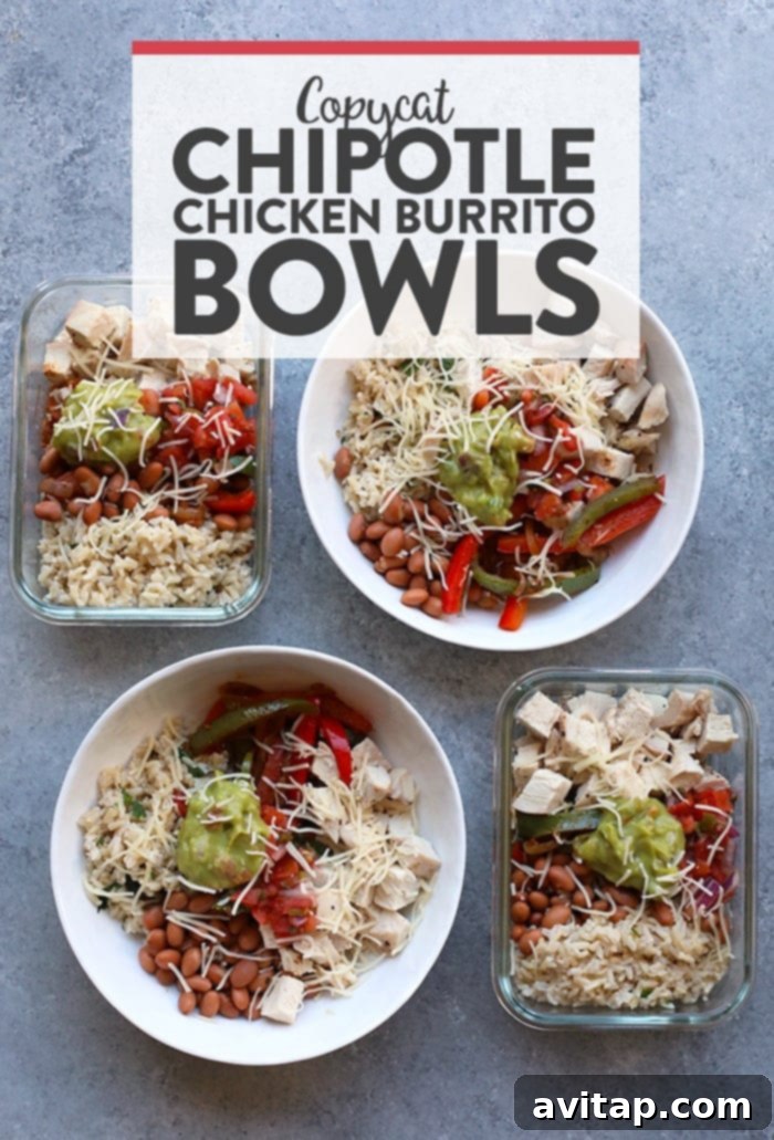 Delicious homemade chicken burrito bowl with fresh ingredients