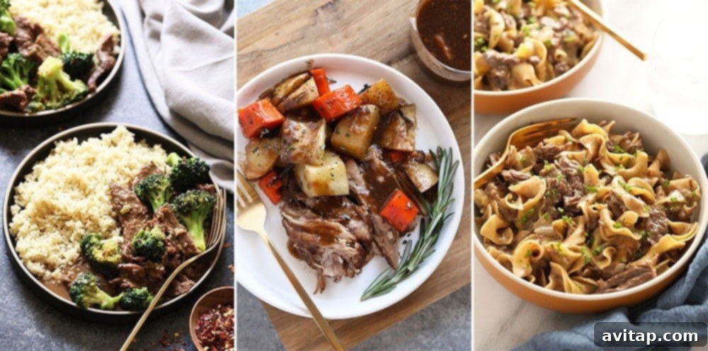 A collage of healthy Instant Pot beef and pork recipes