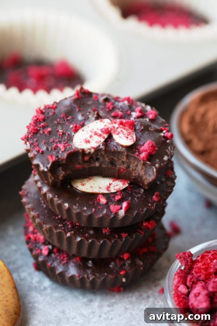 finished raspberry chocolate almond butter cups