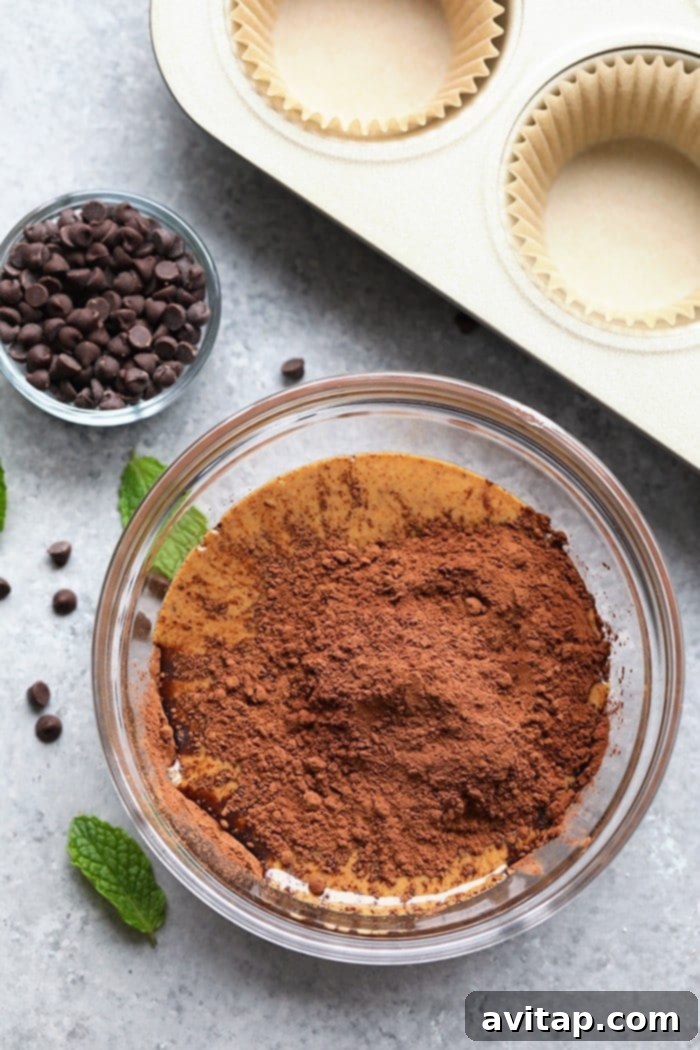 Mint Chocolate Almond Butter Cups 3 Individual ingredients for Thin Mint Almond Butter Cups in bowls