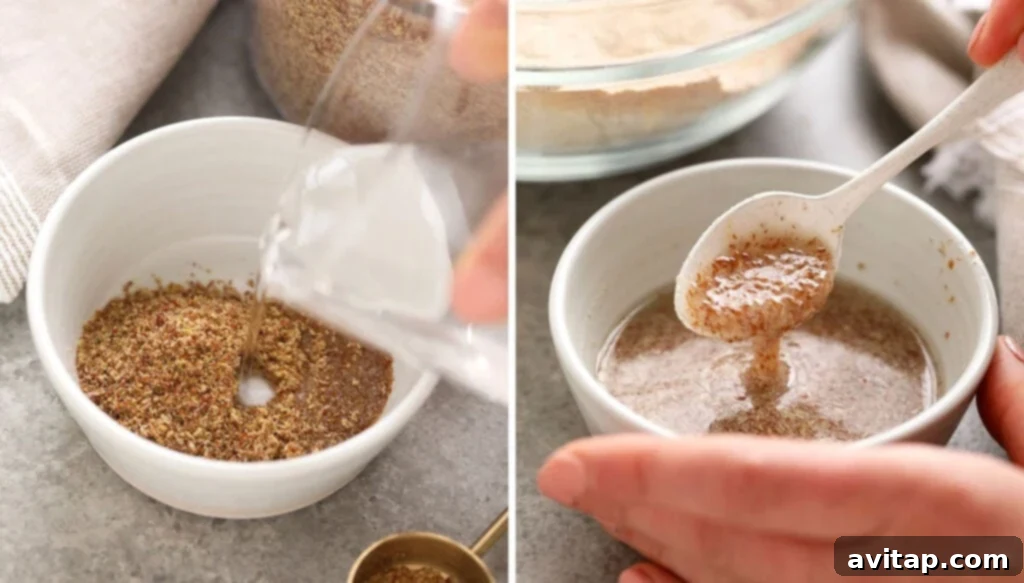 A bowl containing a flax egg mixture ready for use in vegan baking.