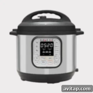 A 6-quart Instant Pot Duo pressure cooker on a clean, light background, highlighting its sleek design.
