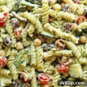 Greek pasta salad with chickpeas and lemon.
