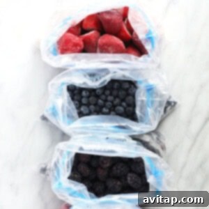 Frozen berries in freezer safe bags, ready for long-term storage.