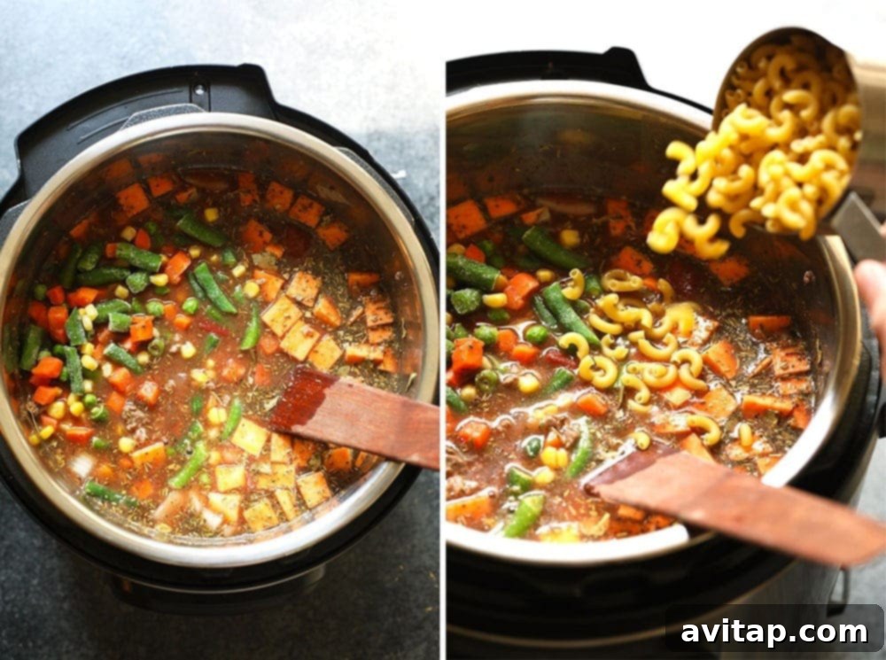 Hearty Instant Pot Hamburger Soup served in a rustic bowl, garnished with fresh herbs, ready to be enjoyed.