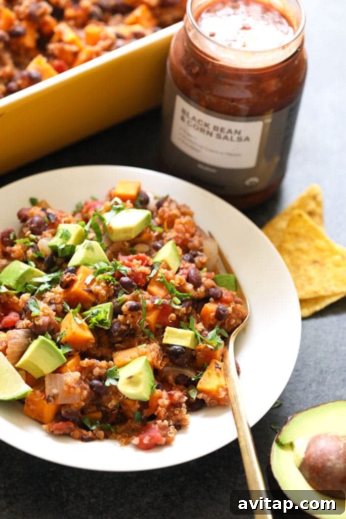 Vibrant Mexican Quinoa Sweet Potato Casserole, a perfect healthy meal prep solution.