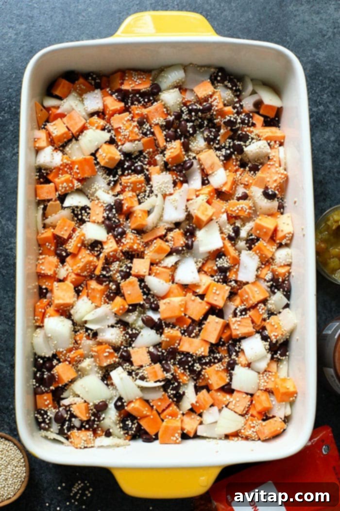 Multiple servings of Mexican Quinoa Sweet Potato Casserole in different dishes.