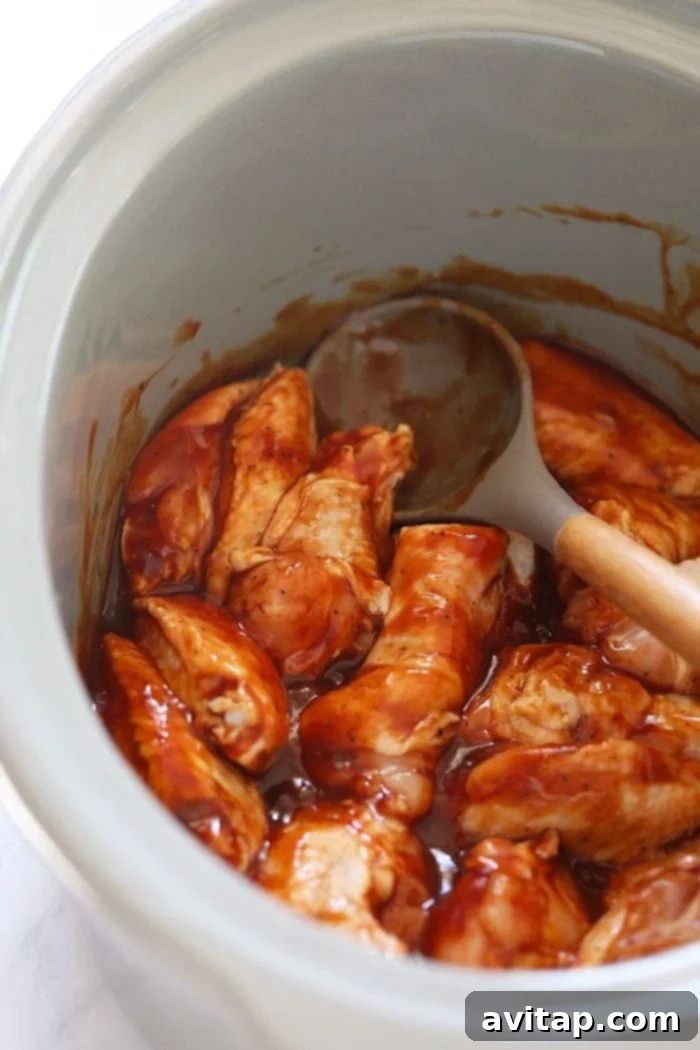chicken wings in sauce in crockpot