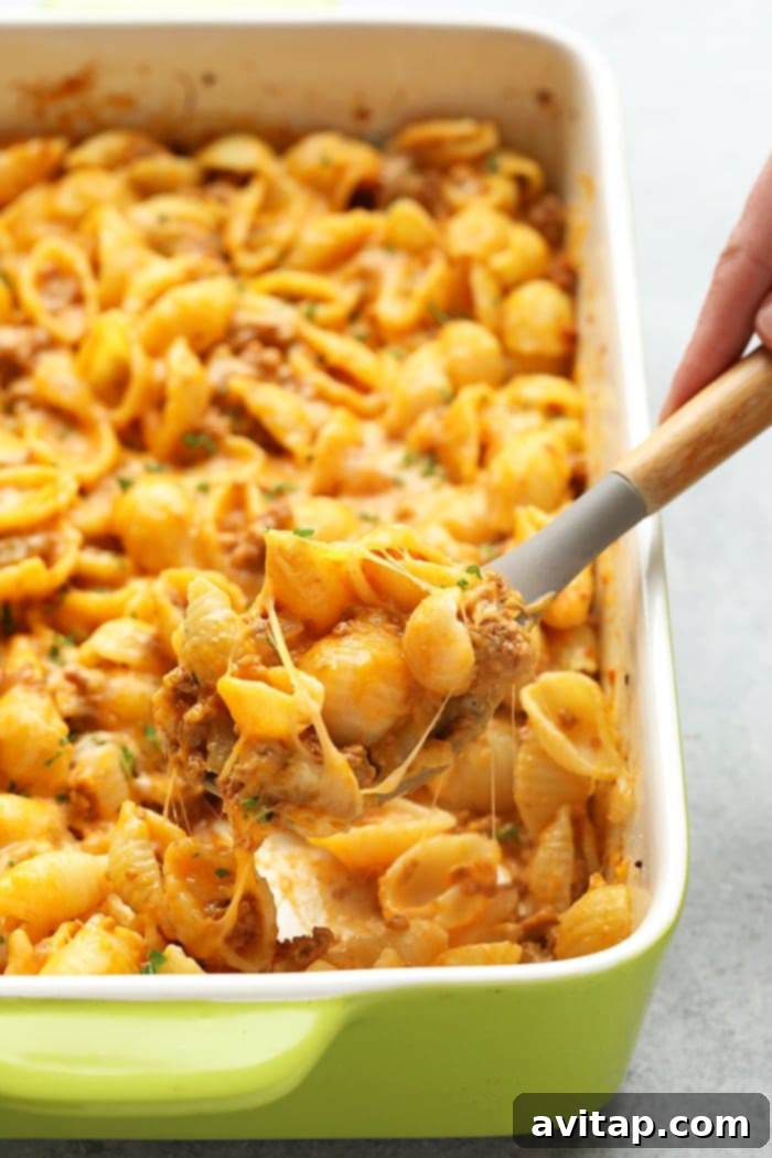 hamburger casserole in a baking dish
