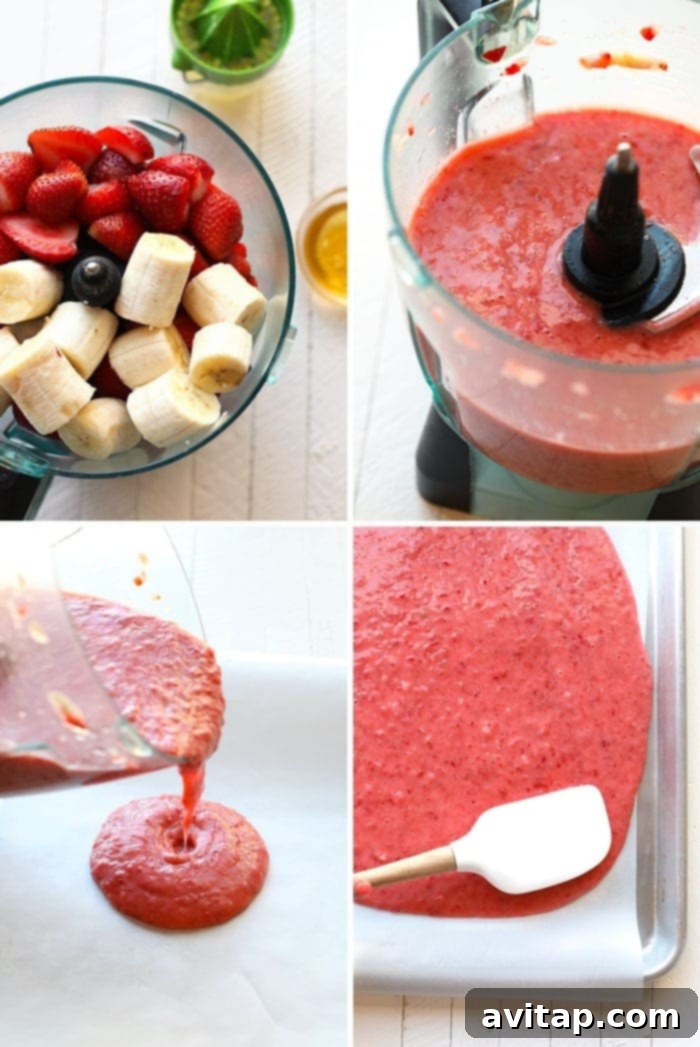 Fresh fruit blending in a food processor for fruit leather