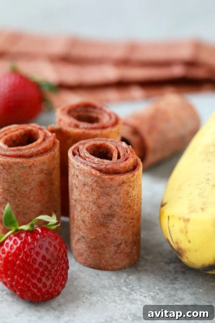 Strawberry Banana Fruit Leather with fresh fruit