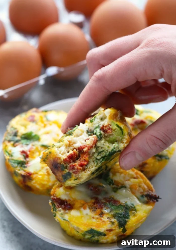 These Spinach and Sun-Dried Egg Cups are the perfect healthy breakfast, healthy snack, and everything in between. Just place all the ingredients into a muffin tin, pour in the eggs, and bake! Easy spinach and sun-dried tomato egg cups for healthy breakfast or snack
