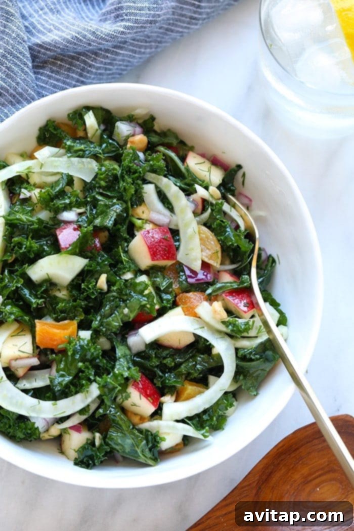 Massaged kale and fennel salad with lemon vinaigrette.