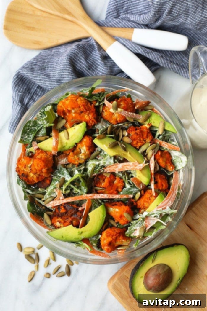Vegan Buffalo Cauliflower Salad in a bowl.
