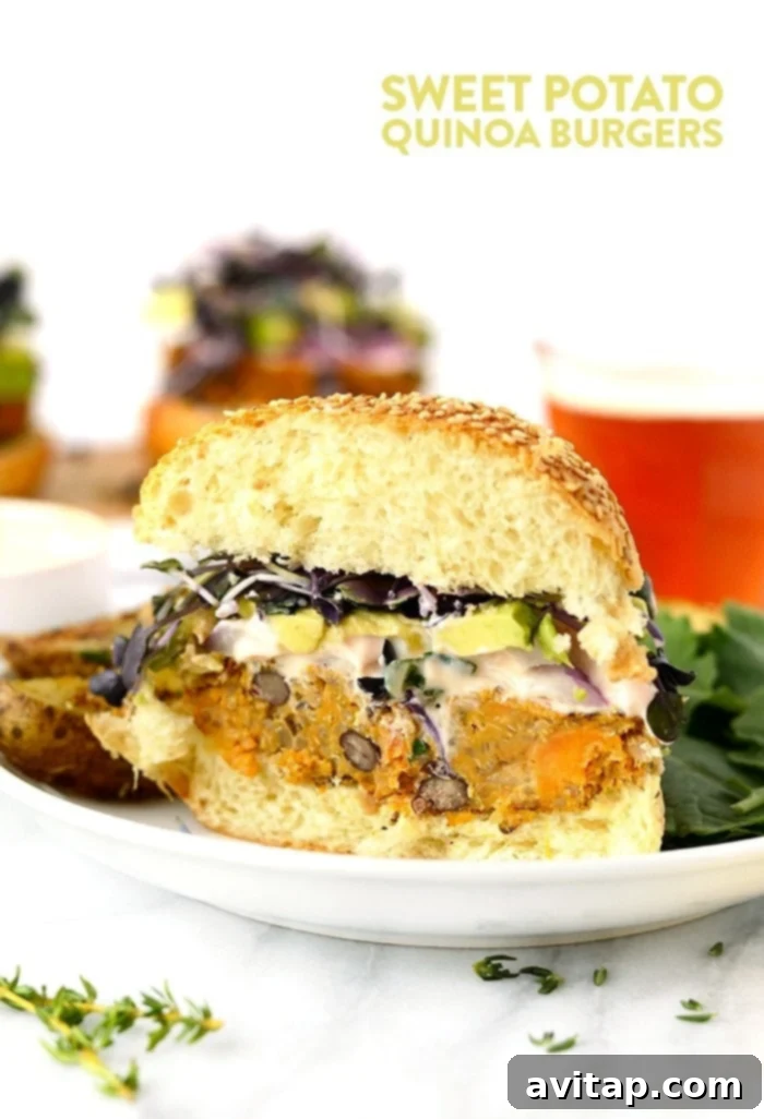 Full of texture and flavor these sweet potato quinoa burgers are an excellent protein-filled dinner…sans meat! Flavorful vegan quinoa sweet potato burgers, packed with protein