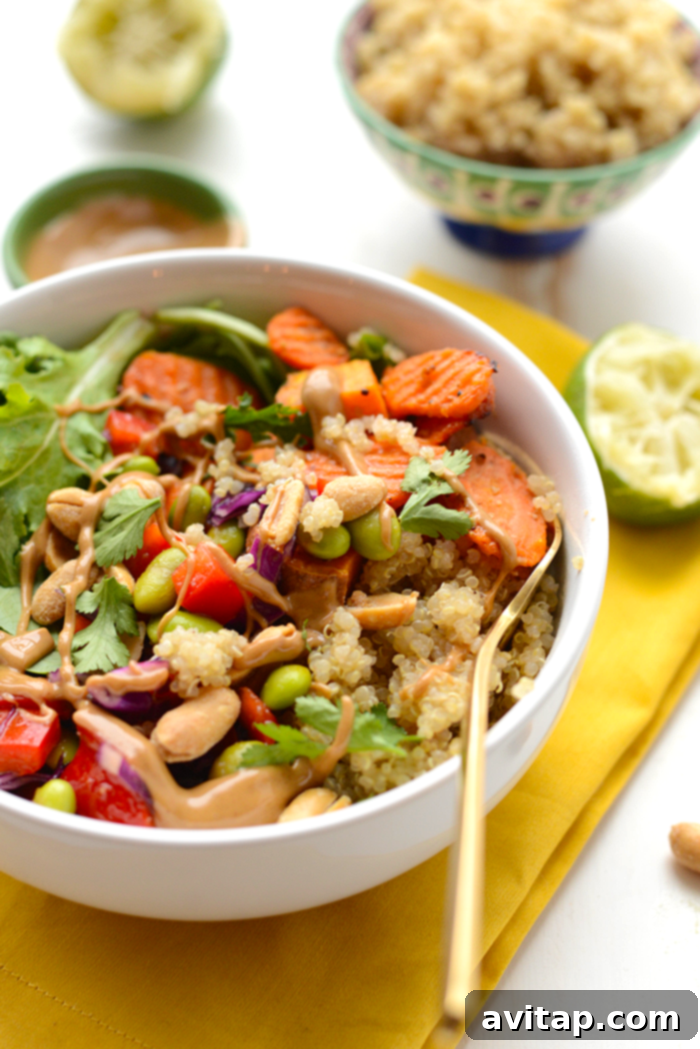 Healthy Thai Coconut Quinoa Bowls with vibrant vegetables.
